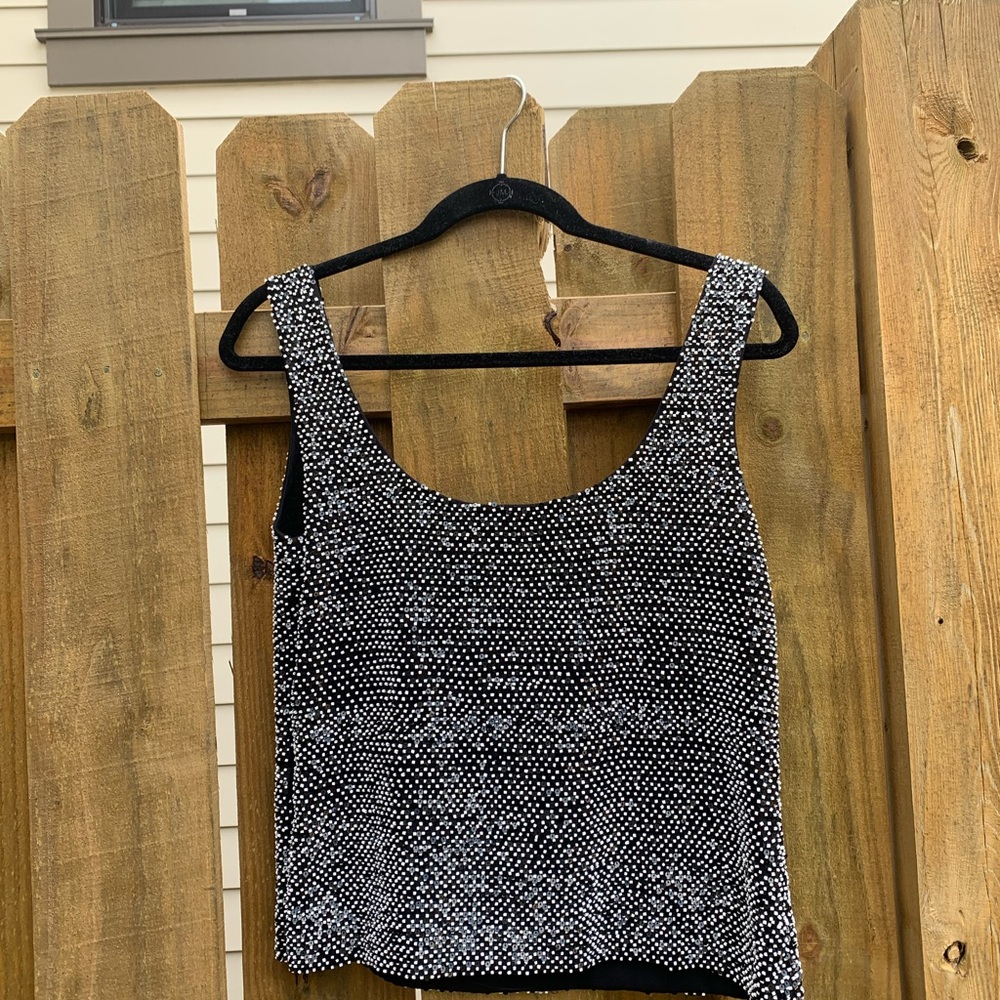 Black and White Beaded Vintage sleeveless top